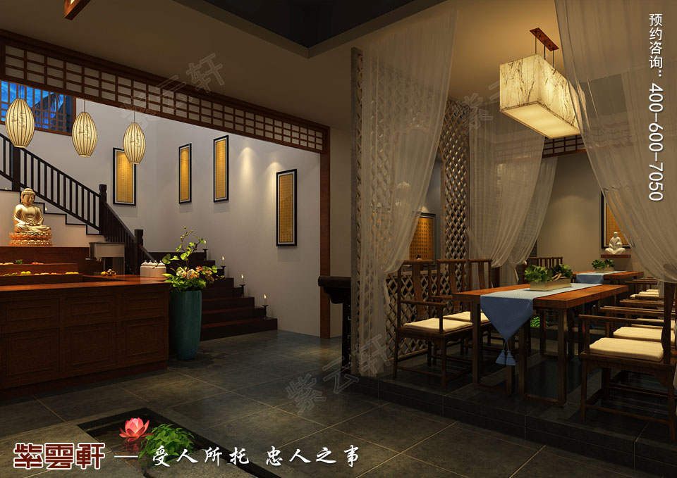 禪茶會(huì)所樓梯處現(xiàn)代中式風(fēng)格裝修效果圖