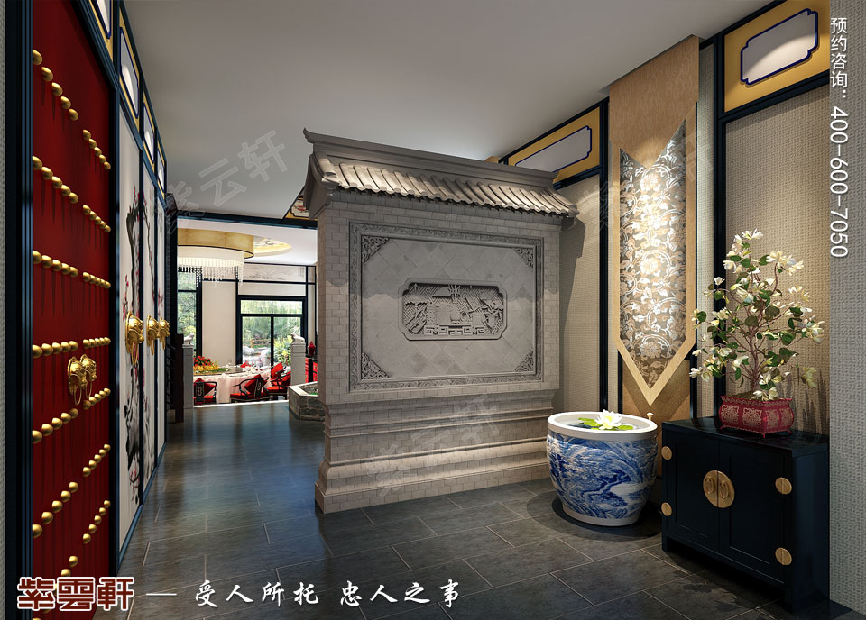 私人會所門廳復(fù)古<a href=http://www.evcarfamily.com/ target=_blank class=infotextkey>中式裝修效果圖</a>